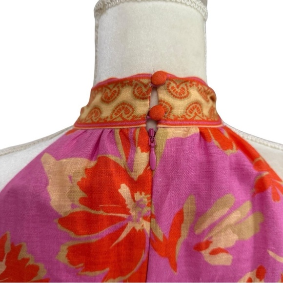 Antonio Melani Naomi Mandarin Floral Printed Linen Halter Dress Pink Orange $189 - Picture 8 of 15